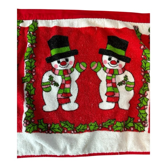 VTG Christmas Half Aprons Lot of 3 Terry Cloth Red Green Tie Back Santa Snowman - Picture 8 of 16